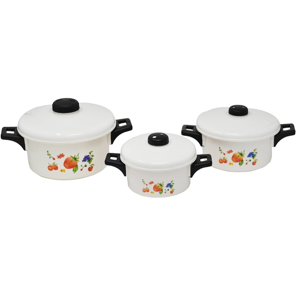 3-Piece Microwave Cookware Set: Portable Pots with Lids and Handles Plastic